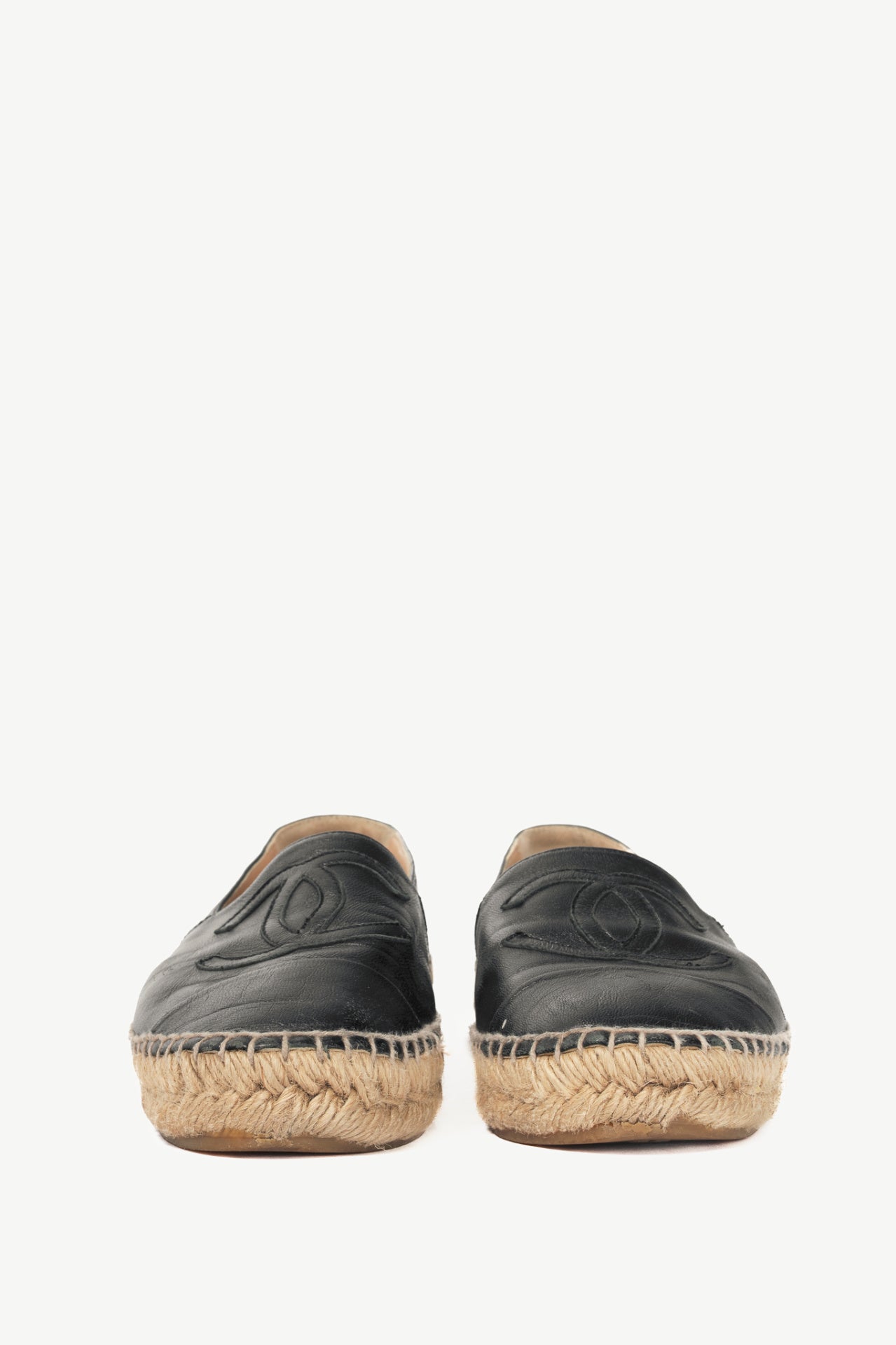  Chanel Black Lambskin Leather CC-Logo Espadrilles