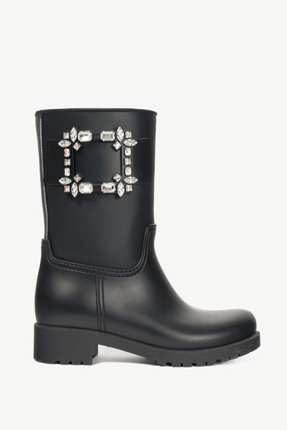Roger Vivier Tempête Viv Black Rubber Strass-Embellished Rain Boots