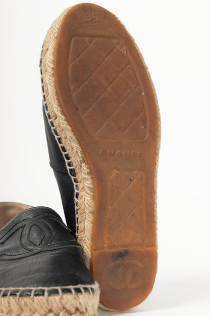  Chanel Black Lambskin Leather CC-Logo Espadrilles