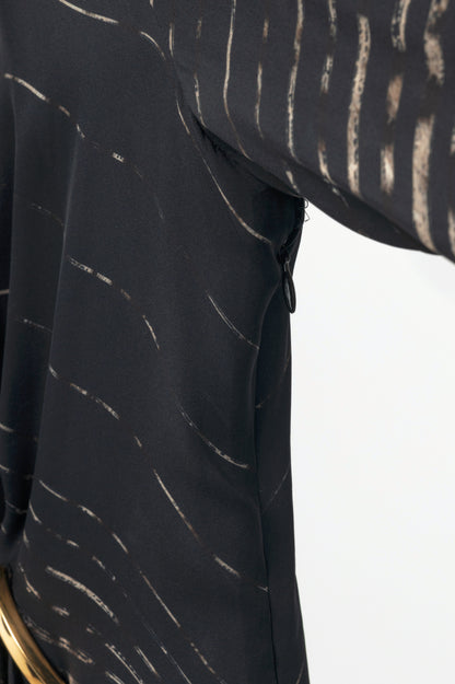 Salvatore Ferragamo Black Abstract-Print Silk-Crepe Surplice Dress