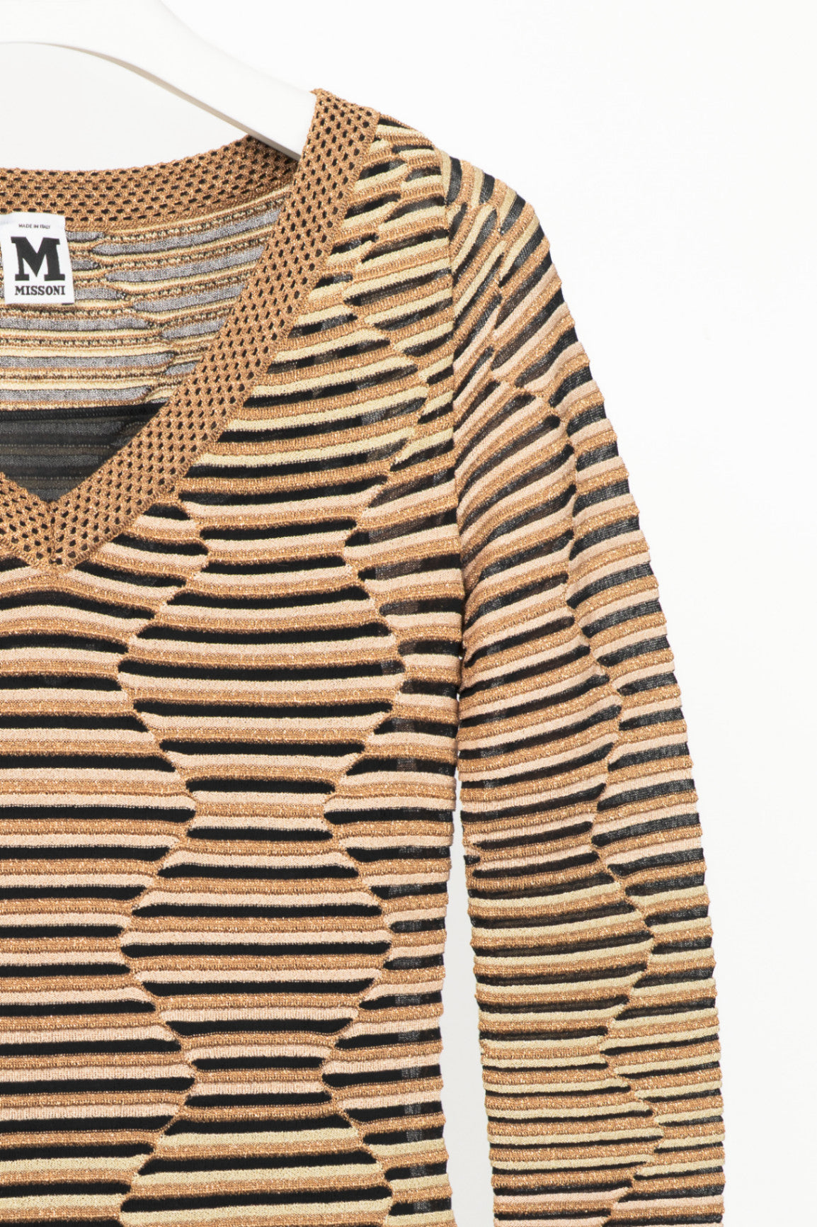 M by Missoni Gold Geometric-Stripe Lame-Knit Dress