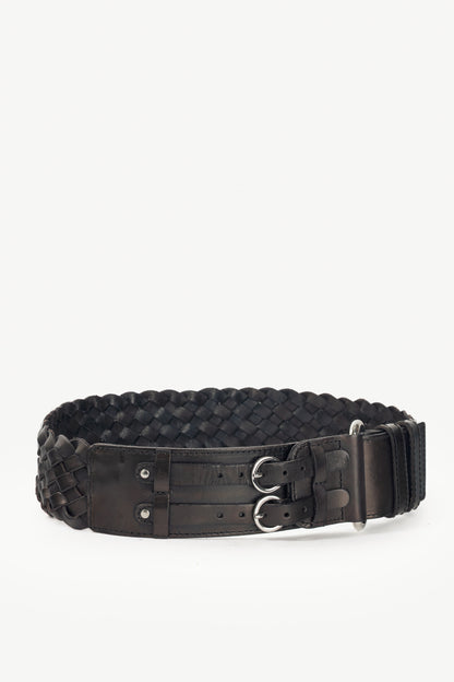 Weekend Max Mara Black Braided Leather Wide Double-Prong Belt