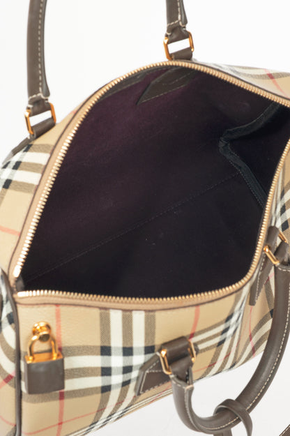 Burberry Beige & Military Medium Check Bowling Bag