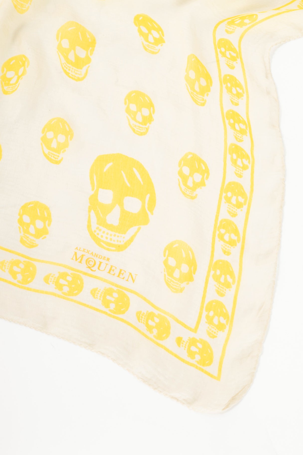 Alexander McQueen Cream & Yellow Skull-Print Silk-Gauze Scarf
