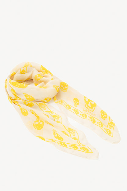 Alexander McQueen Cream & Yellow Skull-Print Silk-Gauze Scarf
