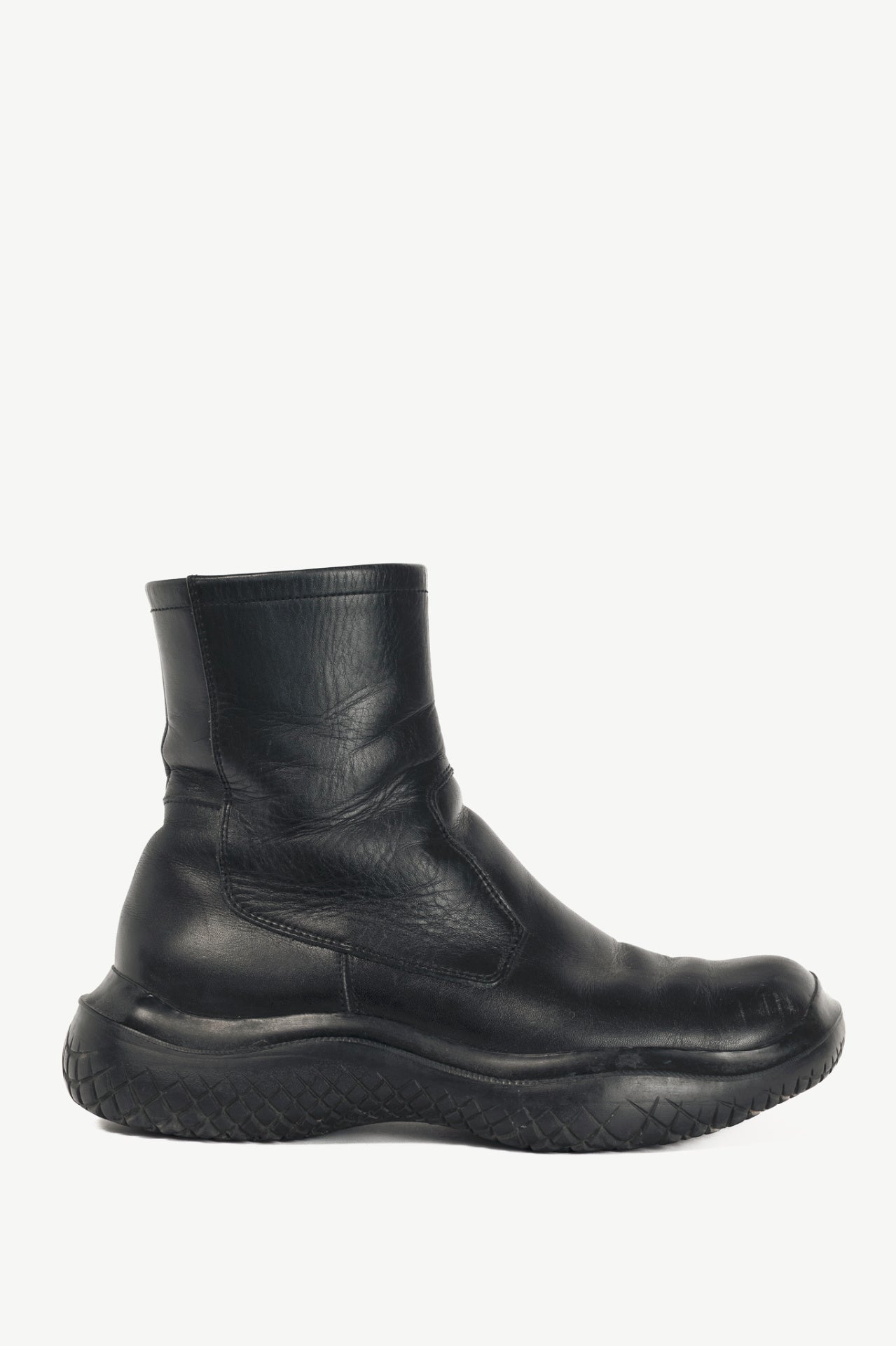 Prada Sport Black Leather Square-Toe Ankle Boots