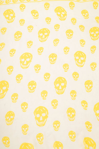Alexander McQueen Cream & Yellow Skull-Print Silk-Gauze Scarf