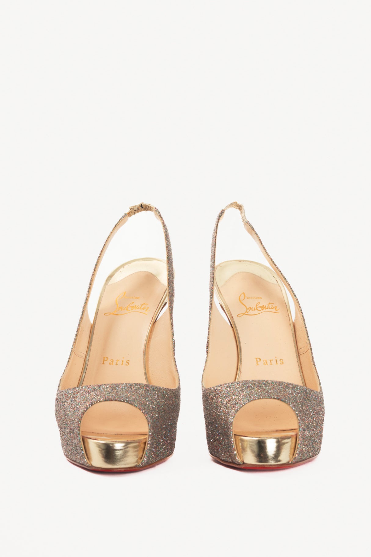 Christian Louboutin No Prive 100 "Mini & Specchio" Glitter Peep-Toe Slingback Pumps