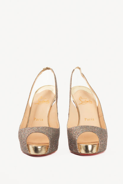 Christian Louboutin No Prive 100 "Mini & Specchio" Glitter Peep-Toe Slingback Pumps