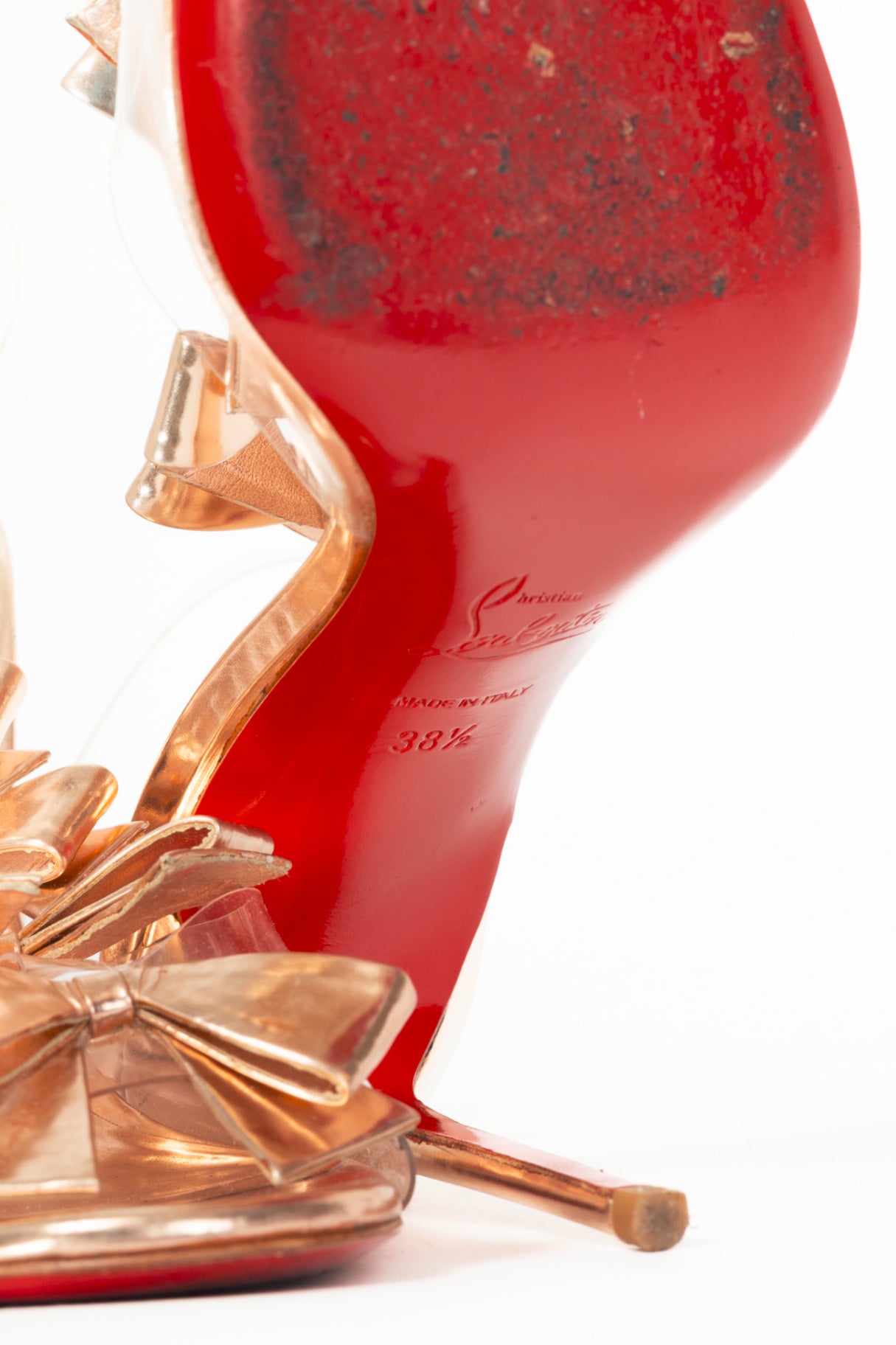 Christian Louboutin 20 Ans Bow Bow 100 Nude Specchio Calf & PVC Sandals