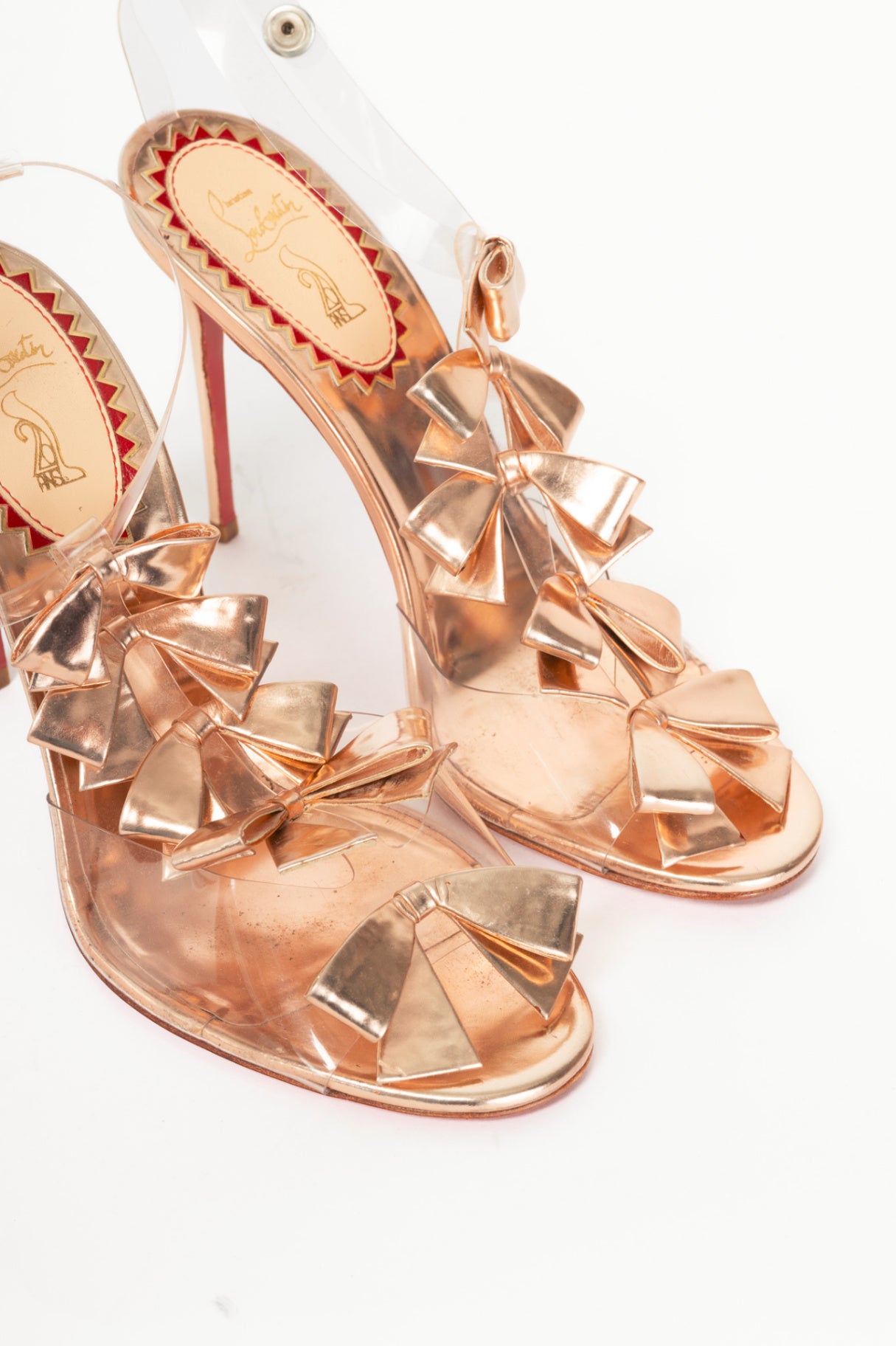 Christian Louboutin 20 Ans Bow Bow 100 Nude Specchio Calf & PVC Sandals