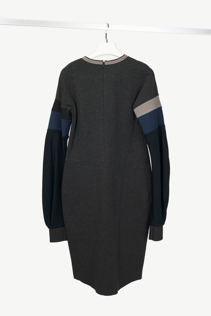 Marie Saint Pierre Grey Colour-Block Double-Jersey Dress