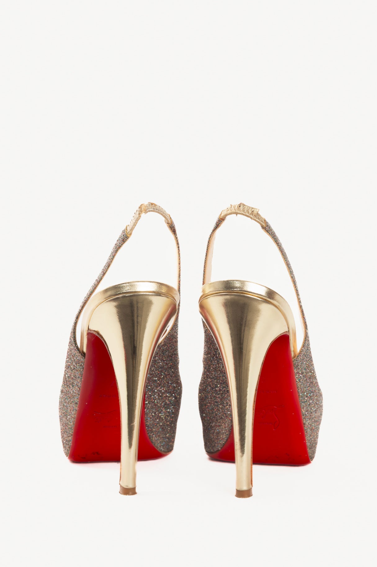 Christian Louboutin No Prive 100 "Mini & Specchio" Glitter Peep-Toe Slingback Pumps