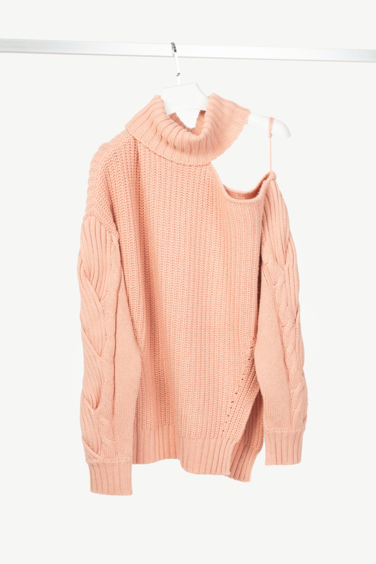 Jonathan Simkhai Aubrey Pink Traveling Cable Knit Sweater