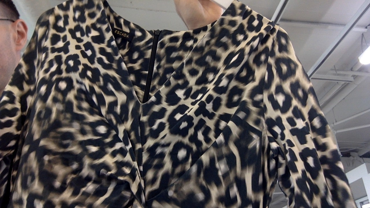 Escada grey green animal print jersey dress
