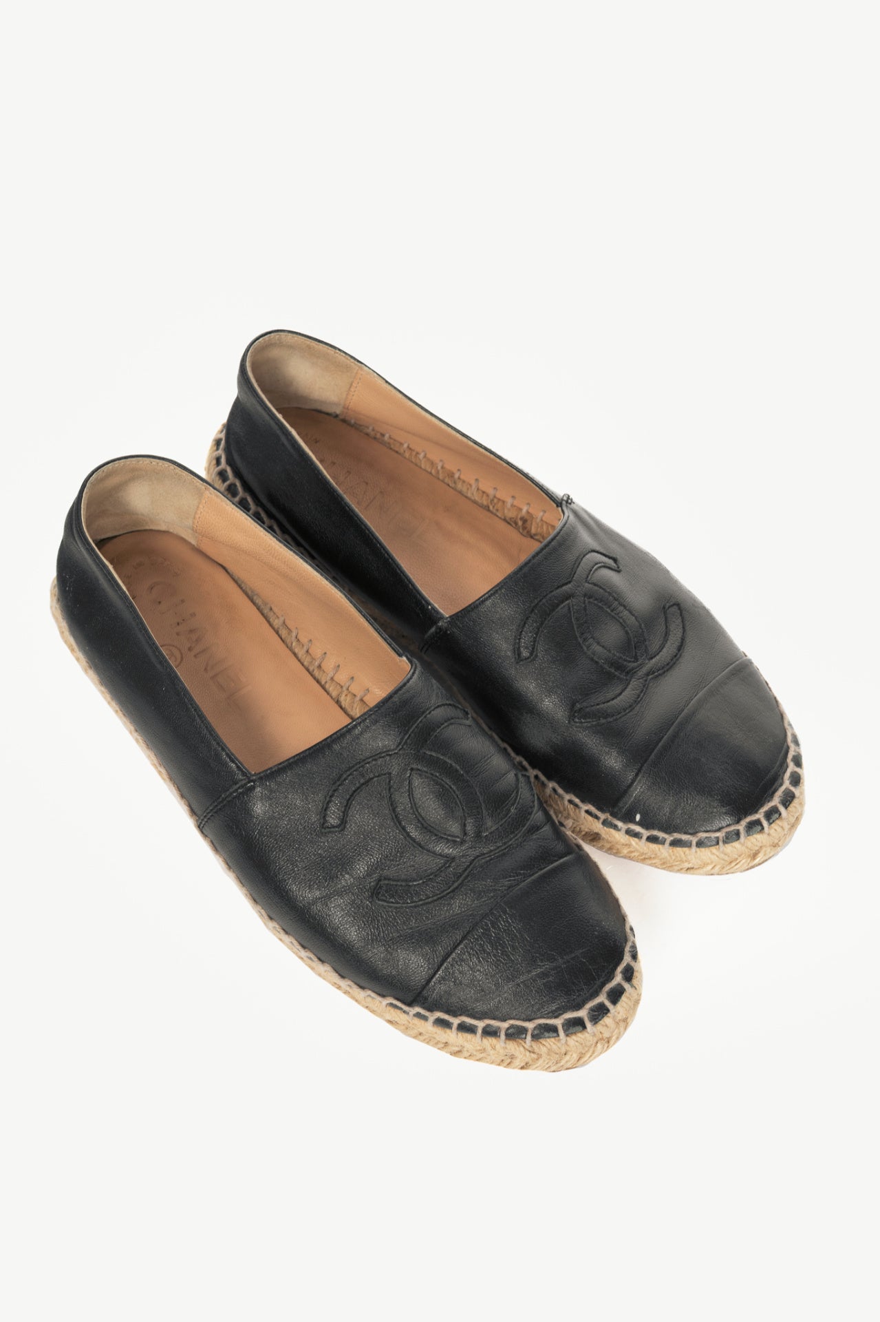  Chanel Black Lambskin Leather CC-Logo Espadrilles