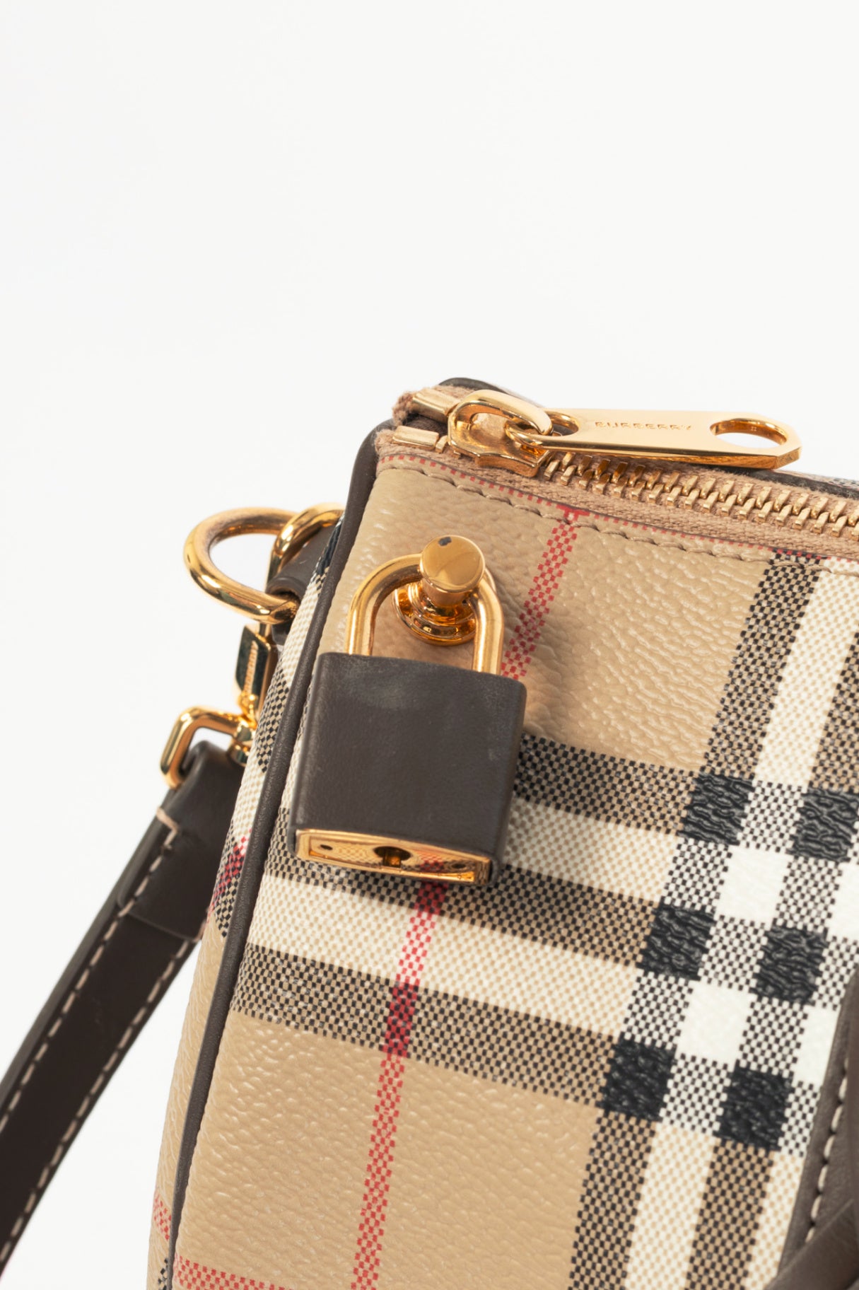 Burberry Beige & Military Medium Check Bowling Bag