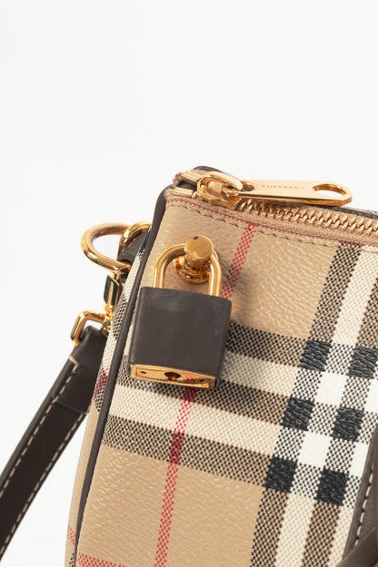 Burberry Beige & Military Medium Check Bowling Bag