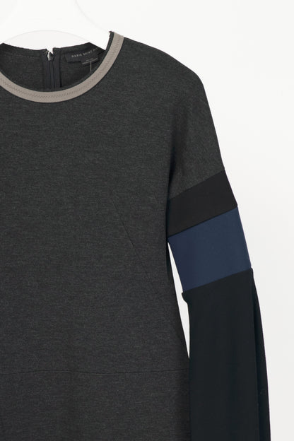 Marie Saint Pierre Grey Colour-Block Double-Jersey Dress