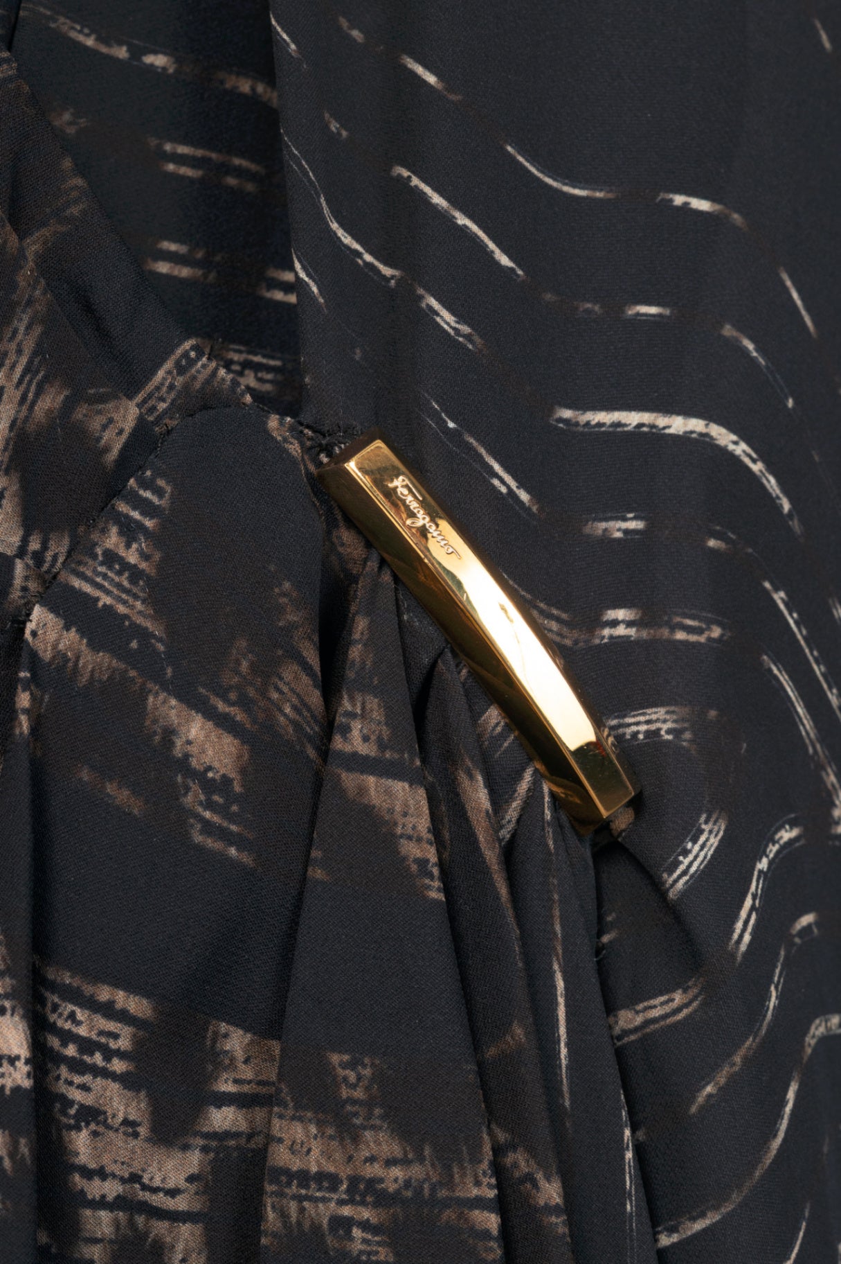 Salvatore Ferragamo Black Abstract-Print Silk-Crepe Surplice Dress