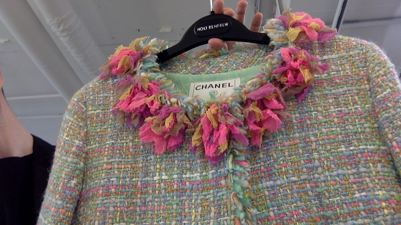 CHANEL Multicolour silk applique tweed jacket