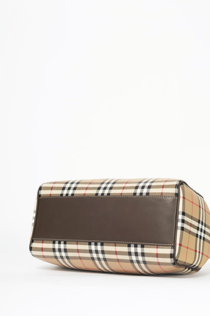 Burberry Beige & Military Medium Check Bowling Bag