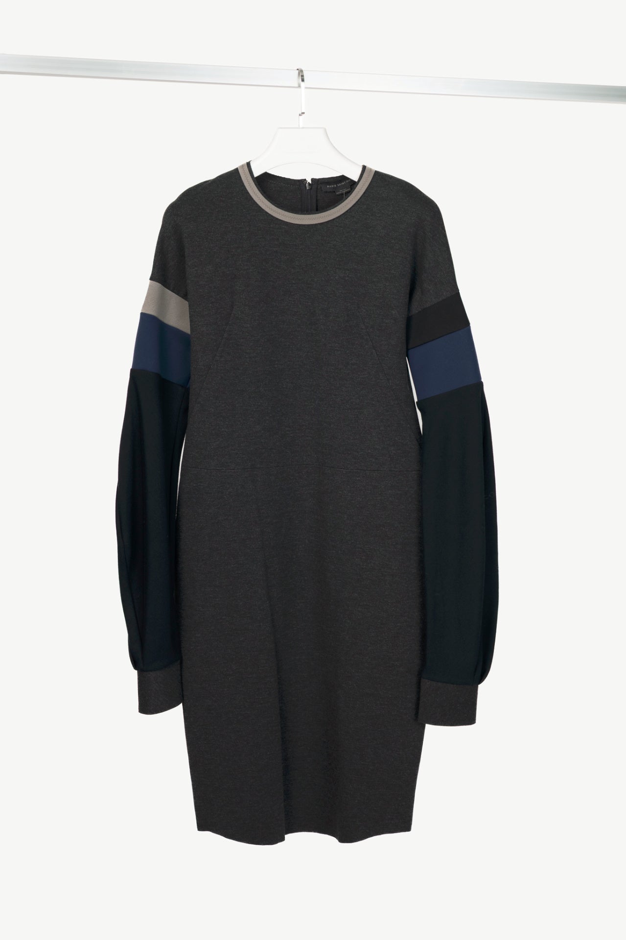 Marie Saint Pierre Grey Colour-Block Double-Jersey Dress