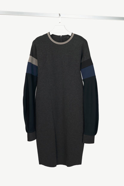 Marie Saint Pierre Grey Colour-Block Double-Jersey Dress