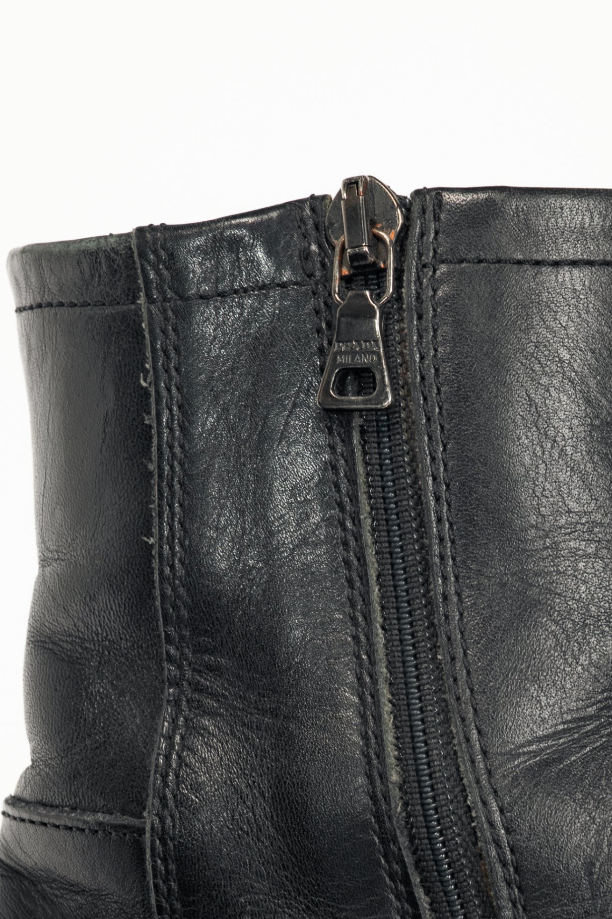 Prada Sport Black Leather Square-Toe Ankle Boots