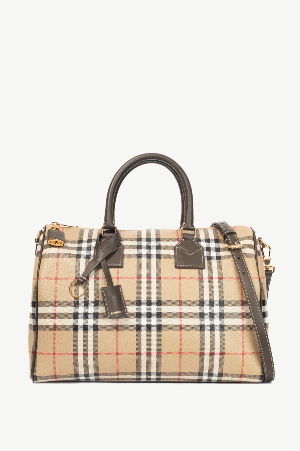 Burberry Beige & Military Medium Check Bowling Bag