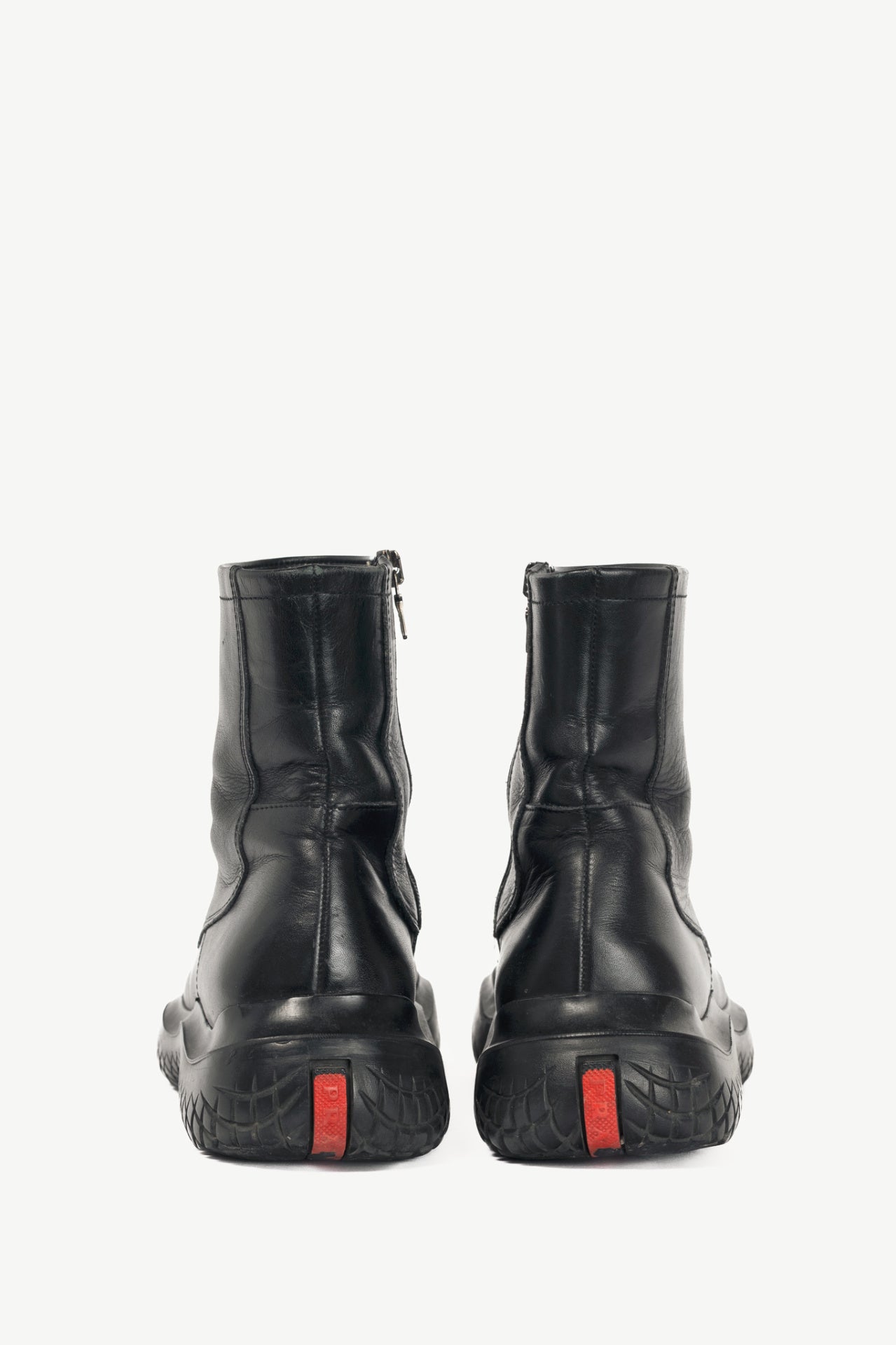Prada Sport Black Leather Square-Toe Ankle Boots