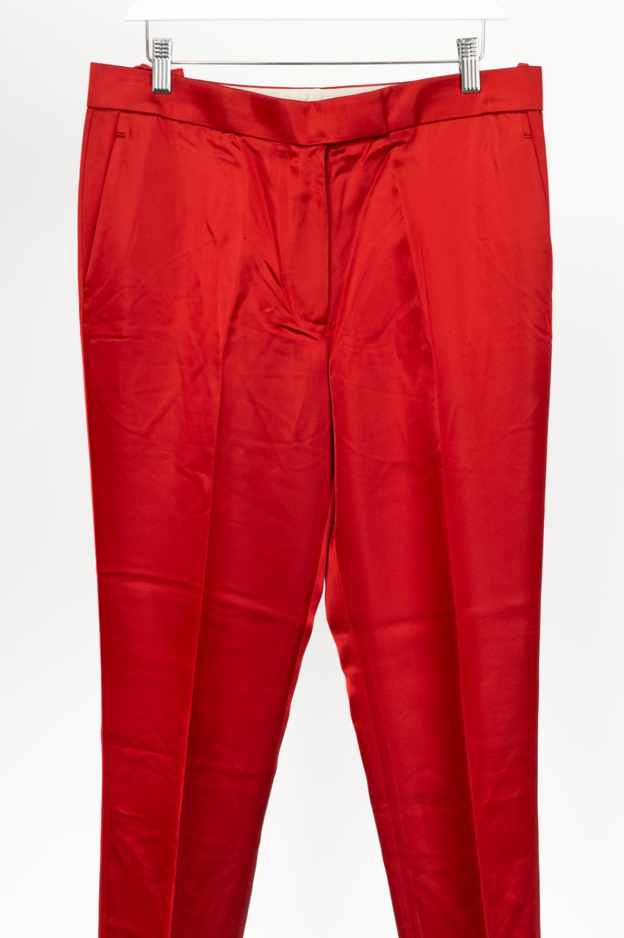 Helmut Lang AW19 Runway Red Vicose Satin Straight-Leg Trousers