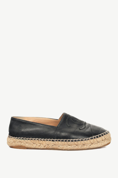  Chanel Black Lambskin Leather CC-Logo Espadrilles