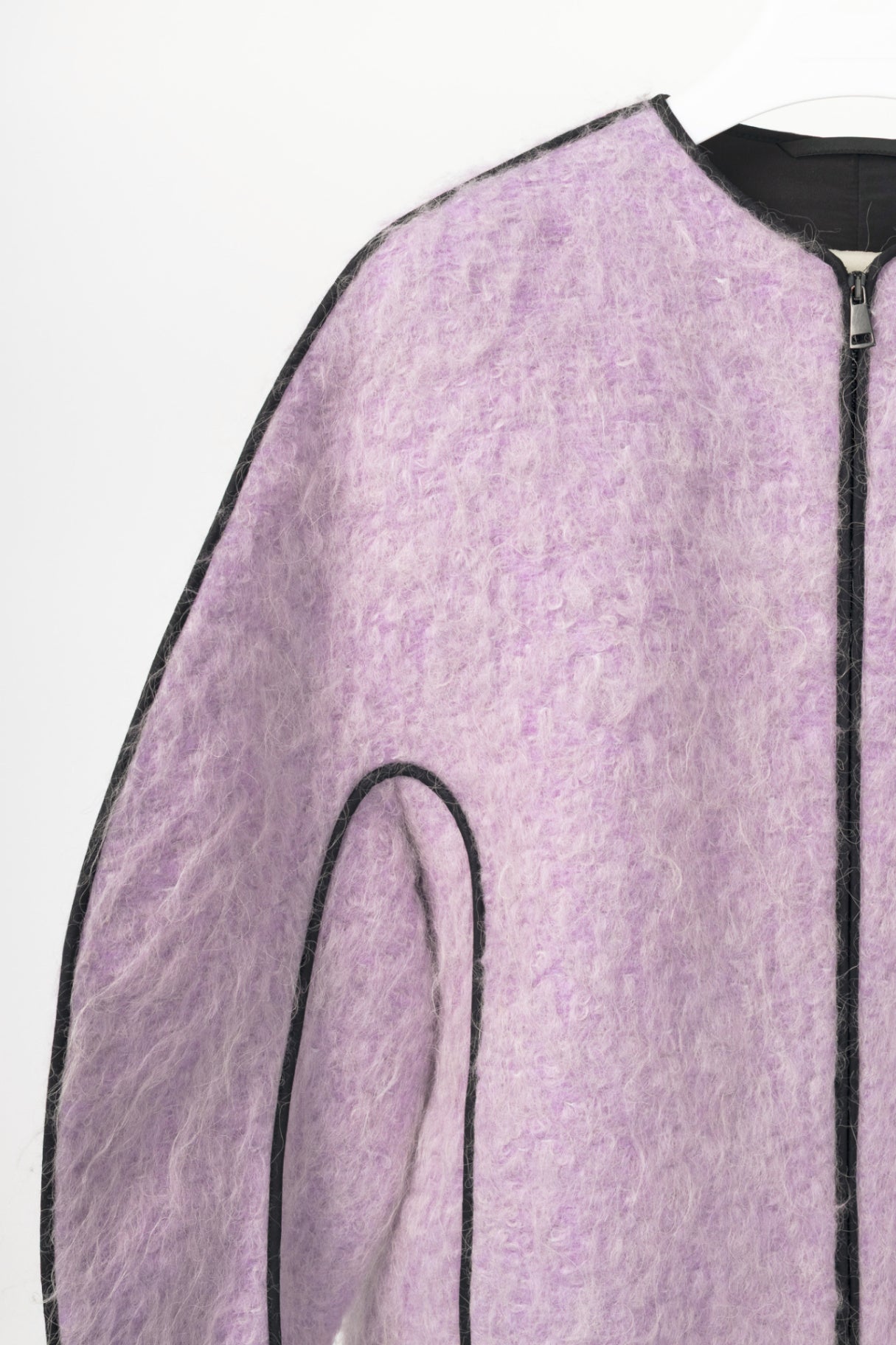 T_COAT T22_Furry Lilac Wool-Blend Piped Bomber Jacket