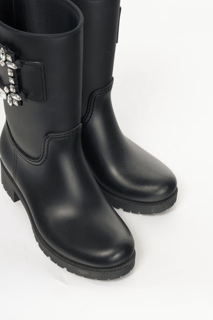 Roger Vivier Tempête Viv Black Rubber Strass-Embellished Rain Boots
