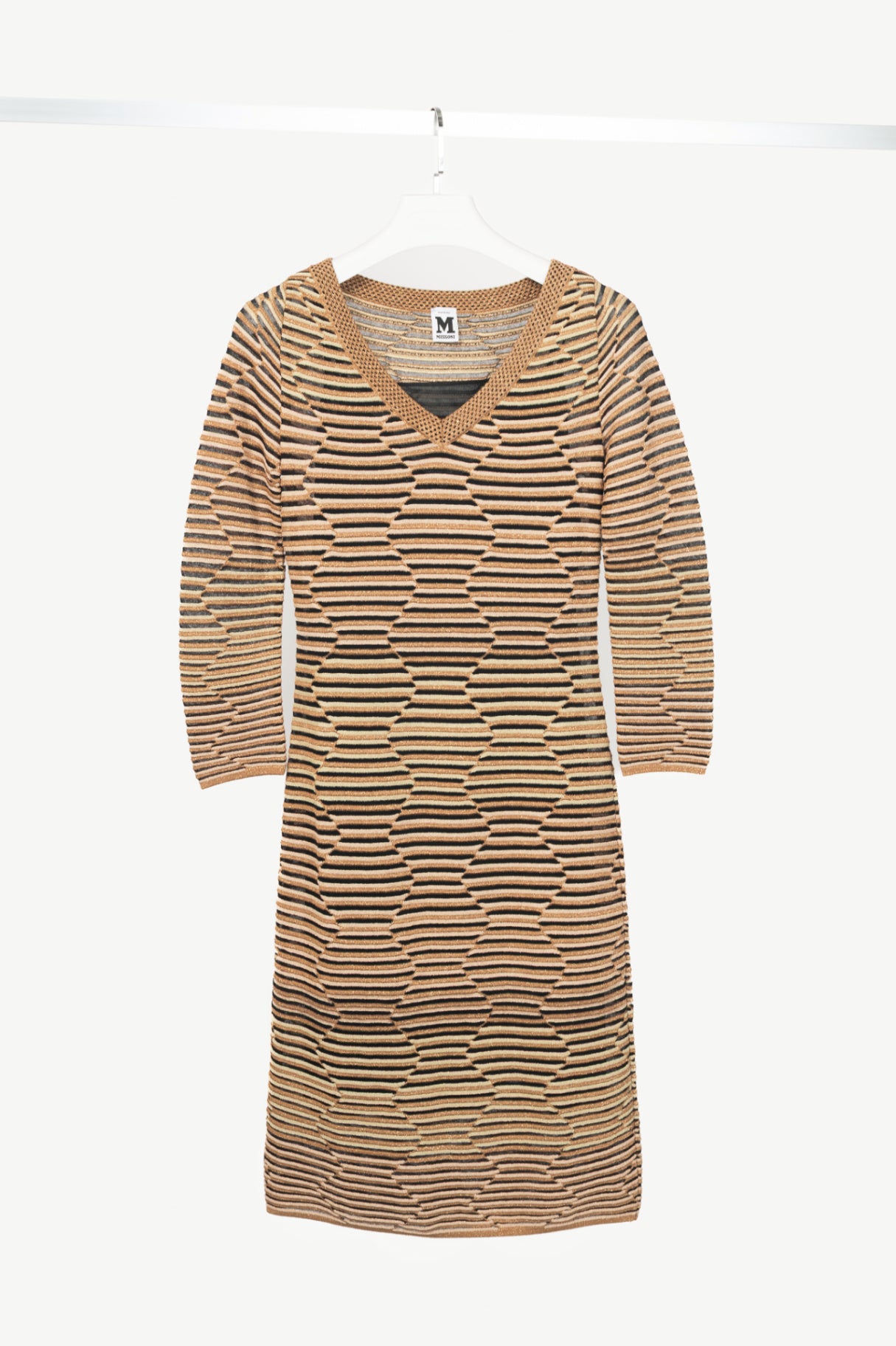 M by Missoni Gold Geometric-Stripe Lame-Knit Dress
