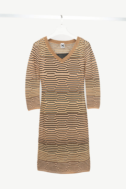 M by Missoni Gold Geometric-Stripe Lame-Knit Dress