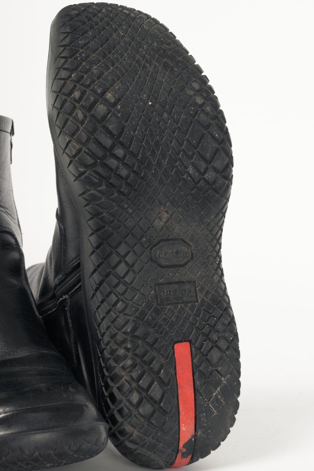 Prada Sport Black Leather Square-Toe Ankle Boots