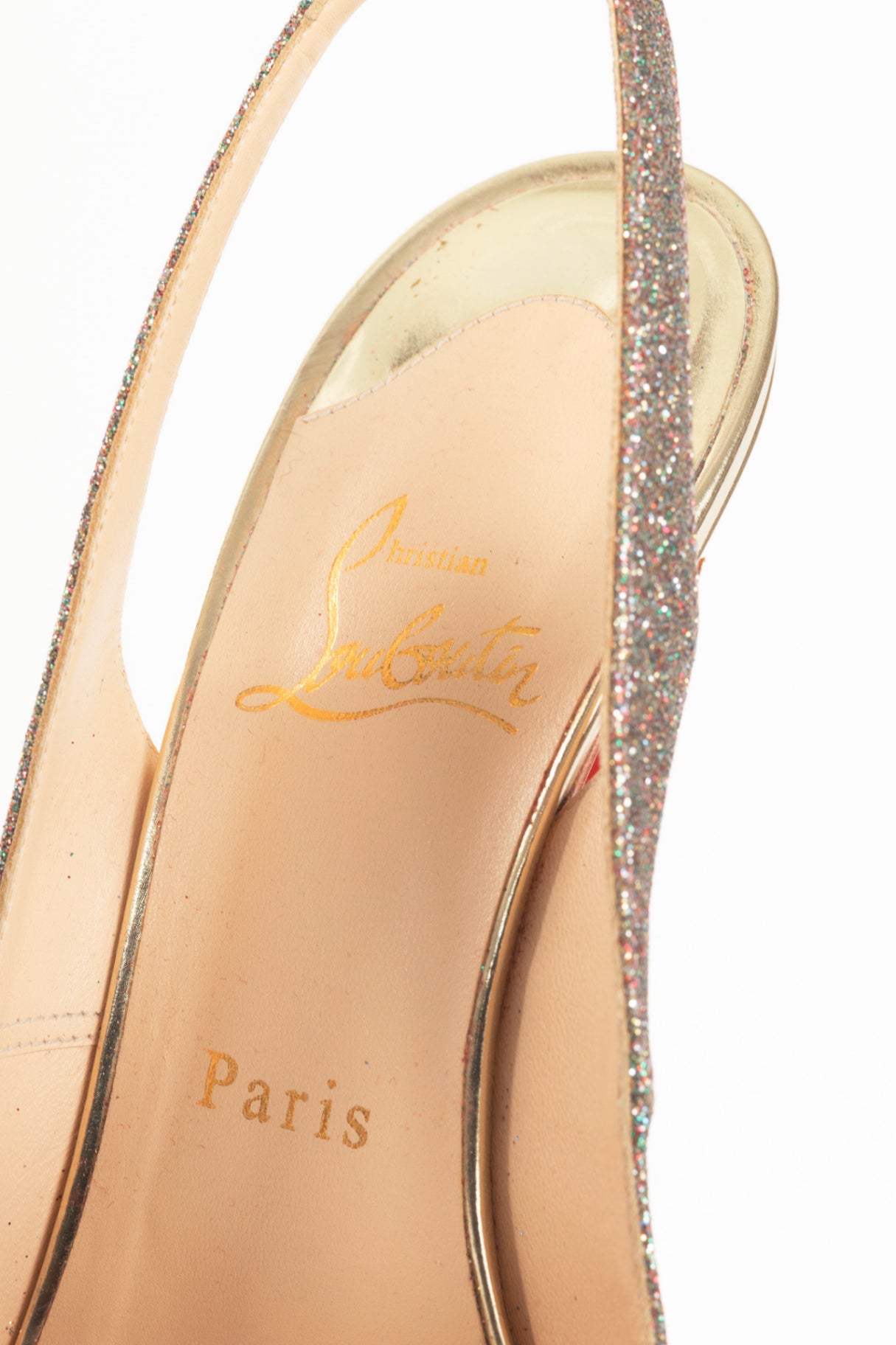 Christian Louboutin No Prive 100 "Mini & Specchio" Glitter Peep-Toe Slingback Pumps