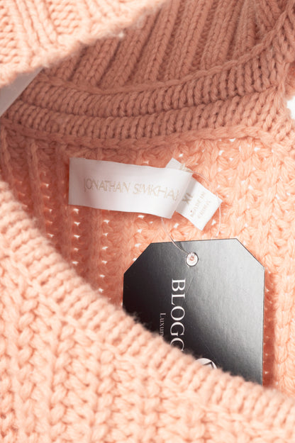 Jonathan Simkhai Aubrey Pink Traveling Cable Knit Sweater
