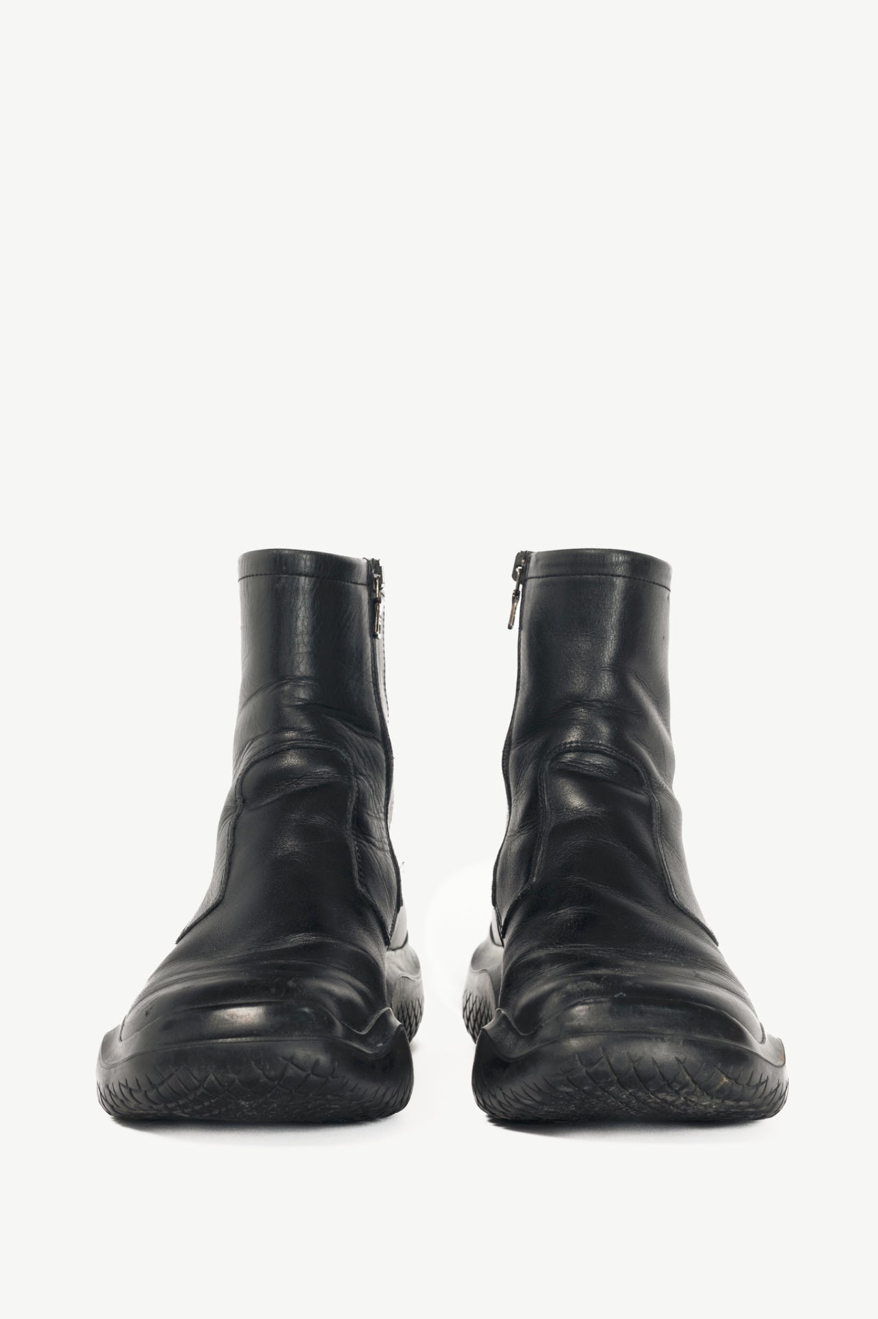 Prada Sport Black Leather Square-Toe Ankle Boots