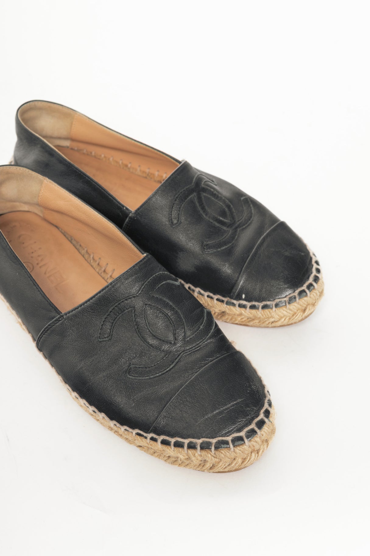  Chanel Black Lambskin Leather CC-Logo Espadrilles