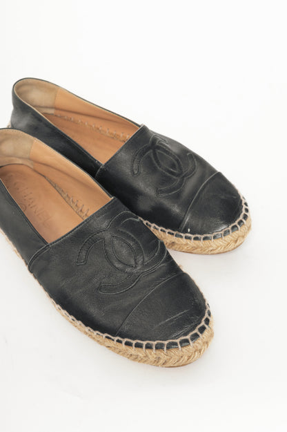  Chanel Black Lambskin Leather CC-Logo Espadrilles