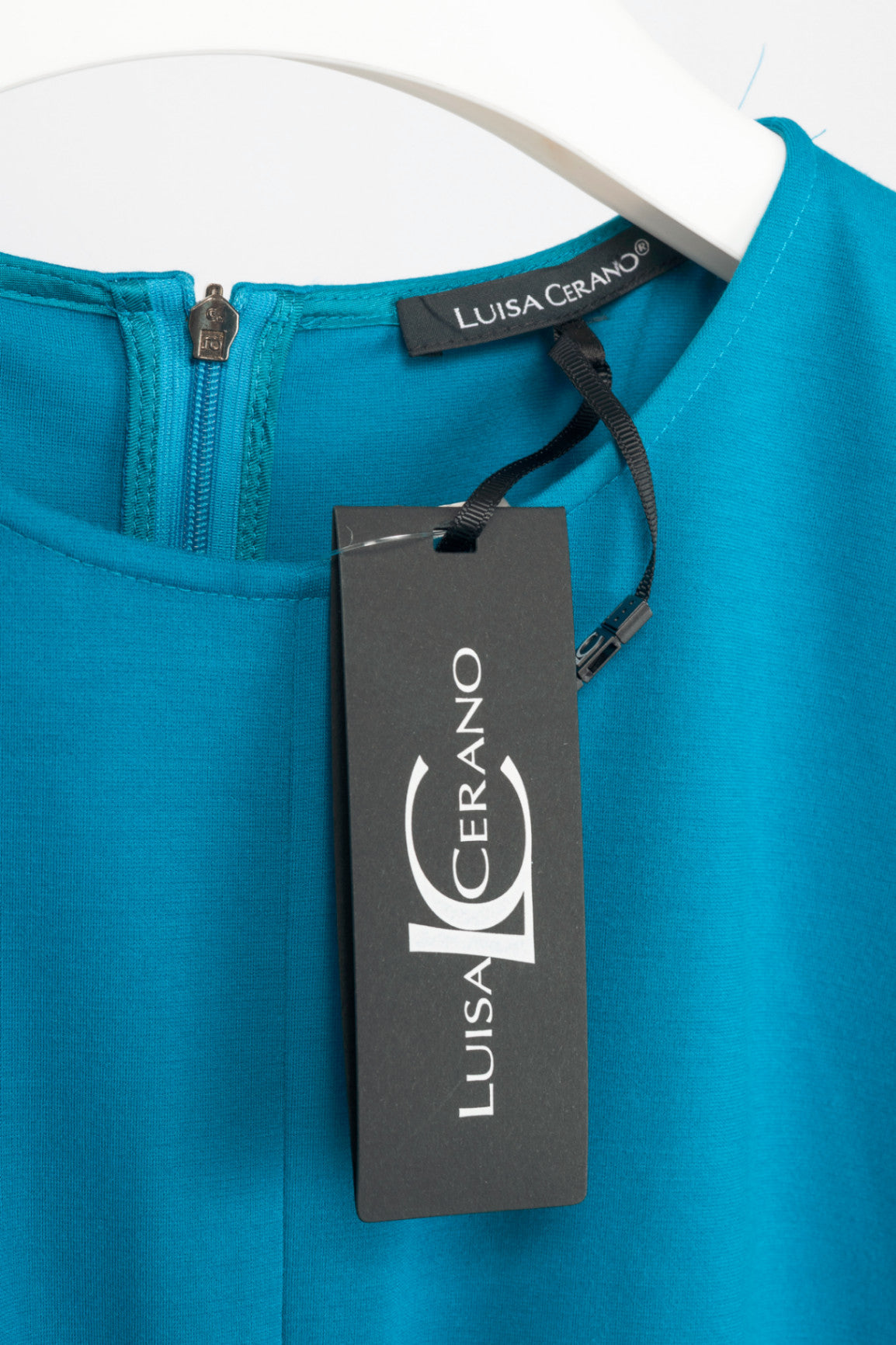 Luisa Cerano Azure Jersey Ruched Knee-Length Dress