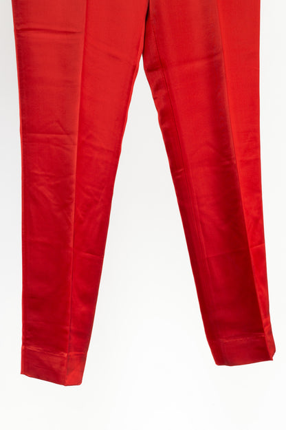 Helmut Lang AW19 Runway Red Vicose Satin Straight-Leg Trousers