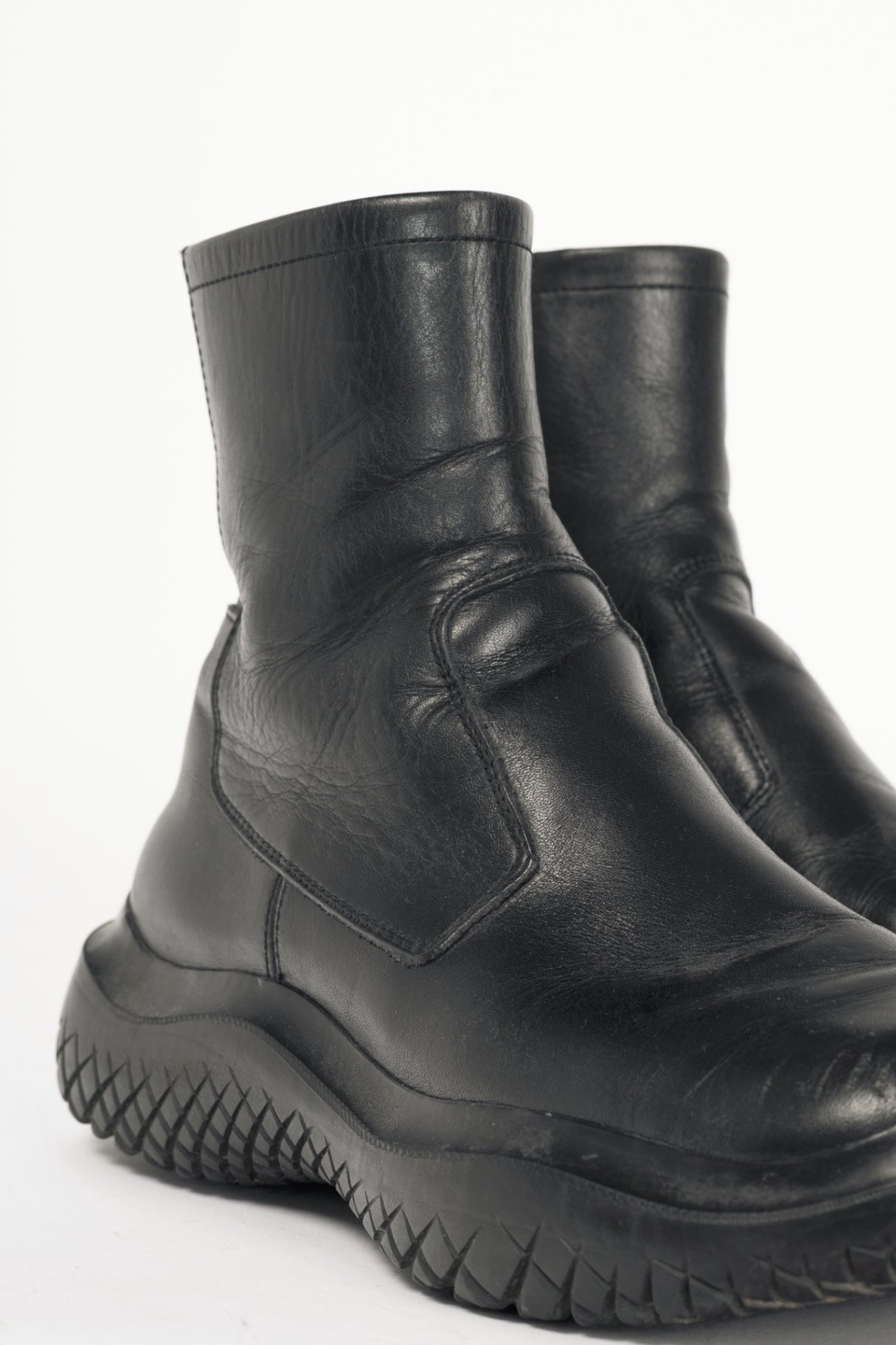 Prada Sport Black Leather Square-Toe Ankle Boots