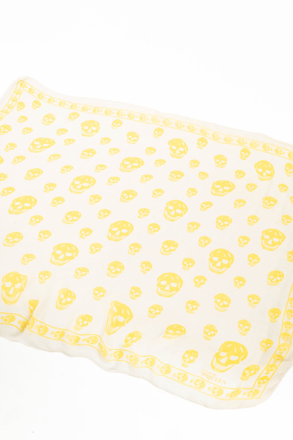 Alexander McQueen Cream & Yellow Skull-Print Silk-Gauze Scarf