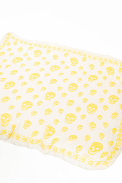 Alexander McQueen Cream & Yellow Skull-Print Silk-Gauze Scarf