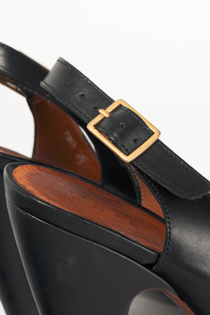 Chie Mihara Nocaso Black Leather Scalloped Slingback Heels
