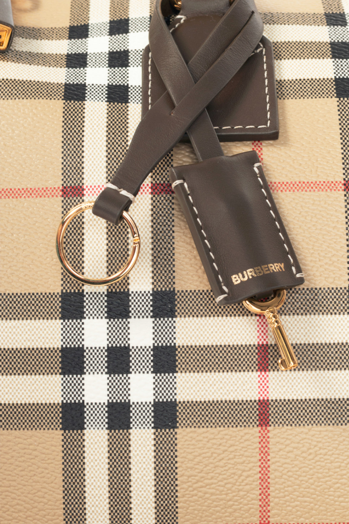 Burberry Beige & Military Medium Check Bowling Bag